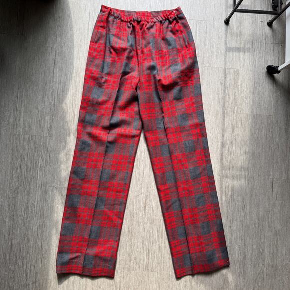 Vintage 70s Wool Tartan Plaid Pull On Pants Womens 27x32 Red Aljean of Canada - Picture 1 of 10